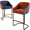 Modern Upholstered Bar Stools In Blue And Orange With Metal Frames 3d model