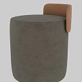 Modern Round Ottoman Upholstered In Light Gray Fabric With Cylindrical Design And Soft Top