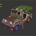 Olive Green Military Jeep With Canvas Top And 1st Ranger Infantry Markings