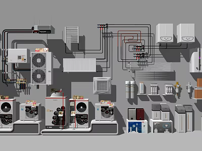 Air Conditioner Fan System Components Including Outdoor Units And Cooling Parts 3d model