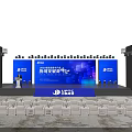 Modern Event Stage Design With Blue Lighting Large Screens And Audience Seats