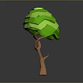 Cartoon Scene with Low Poly Tree Vibrant Green Canopy and Brown Trunk