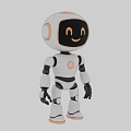 Cute White Robot With Smiling Face Black Screen Golden Details And Movable Joints 3d model