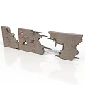 Rough Textured Damaged Concrete Scene Components With Cracked Surfaces and Holes