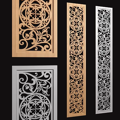 Ornamental Room Dividers With Intricate Filigree Patterns In Golden Silver And Black 3d model