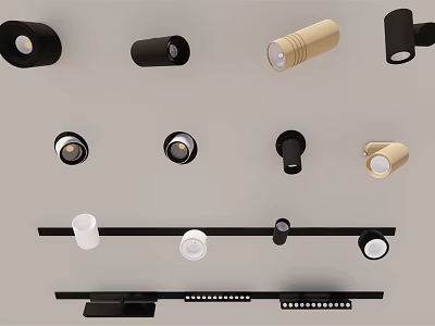 Various Styles of Recessed Downlights and Spotlights in Black Beige White with Track Designs 3d model
