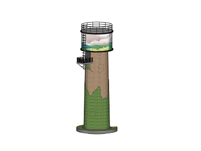Industrial Equipment Tower Structure With Green Base Brown Section And Metal Platform 3d model