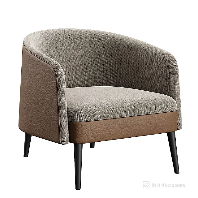 Modern Single Seater Sofa With Gray and Brown Fabric Armrest and Black Slim Legs Design 3d model 