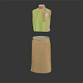 Elegant Beige High Neck Sleeveless Top And Pleated Skirt Fashion Outfit