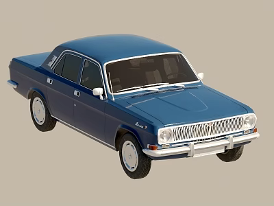 Blue Vintage Classic Sedan Car With Retro Exterior Design And White Wheels 3d model