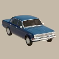 Blue Vintage Classic Sedan Car With Retro Exterior Design And White Wheels