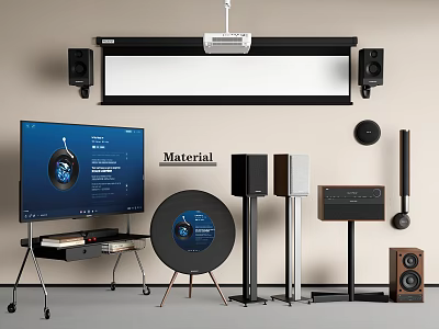 Audio Combination Vertical Audio Record Player Mobile TV Projection Curtain 3d model