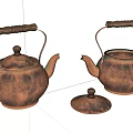 Vintage Copper Tea Set Featuring Teapots With Wooden Handles And Textured Surface