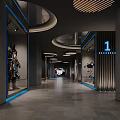 Modern Elevator Lobby With Curved Ceiling Blue Lights And Armor 3d model
