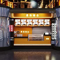 Mall Shop Featuring Spicy Snacks Neon Sign Glass Facade And Yellow Counter