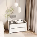 Modern Bedroom Interior With Wooden Floor Large Windows City View And Checkerboard Wall Art