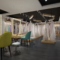Elegant Bridal Shop Interior With Hanging Wedding Dresses Illuminated Mirrors And Makeup Tables