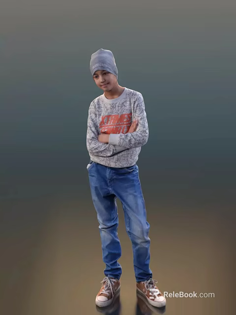Man Wearing Gray Sweater With Red Graphic And Blue Jeans Arms Crossed on Gray Background 3d model 