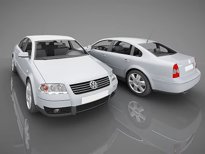 Two White Volkswagen Sedans with Front and Side Views in Modern Studio Setting 3d model