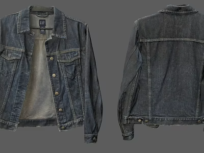 Classic Dark Blue Denim Jacket Front and Back Views with Button Closure and Pockets 3d model
