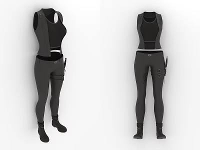 Functional Black Sleeveless Vest With Gray Tight Pants And Pocket Details 3d model