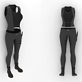 Functional Black Sleeveless Vest With Gray Tight Pants And Pocket Details