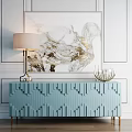 Blue Console Table With Table Lamp And Decorative Object In Entryway Against White Wall 3d model
