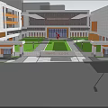 School Buildings In Modern Campus Featuring Green Roofs Sports Field River And Trees