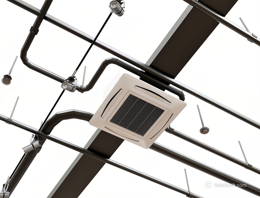 Ceiling Mounted Air Conditioner Fan In Industrial Space With Metal Pipes And Ceiling Structure 3d model 