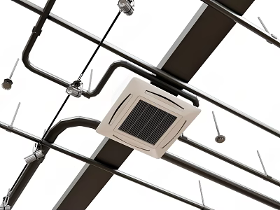 Ceiling Mounted Air Conditioner Fan In Industrial Space With Metal Pipes And Ceiling Structure 3d model