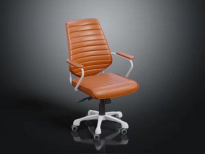Modern Orange Leather Office Chair With Striped Design Armrests And White Wheels 3d model