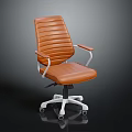 Modern Orange Leather Office Chair With Striped Design Armrests And White Wheels