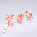 Art Installation Featuring Pink Origami Animal Figures With Geometric Design Elements 3d model