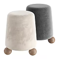 Two Modern Beige and Grey Upholstered Ottoman with Wooden Legs