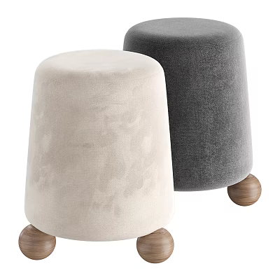 Two Modern Beige and Grey Upholstered Ottoman with Wooden Legs 3d model