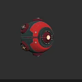 Red And Black Spherical Spacecraft With Circular Modules For Cosmic Exploration