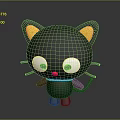 Cartoon Black Cat Character With Yellow Ears Big Eyes Red Nose And Blue Collar