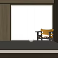 Modern Minimalist Interior With White Venetian Blinds Brown Chair And Round Lamp