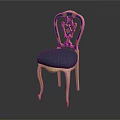 Luxury European Style Dining Chair With Ornate Gold Carving And Blue Fabric Cushion