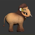 Cartoon Mammoth Character With Brown Fur Yellow Flower And White Tusks