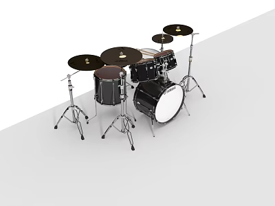 Black Complete Drum Set with Cymbals and Stands Musical Instrument 3d model