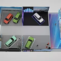 Colorful Car Models On Display Stands With Exhibition Setup And Different Hues