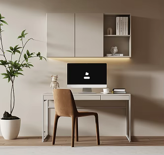 Cream Style Bookcase Desk Bookcase Desk Chair Adult Simple Bookcase Chair 3d model