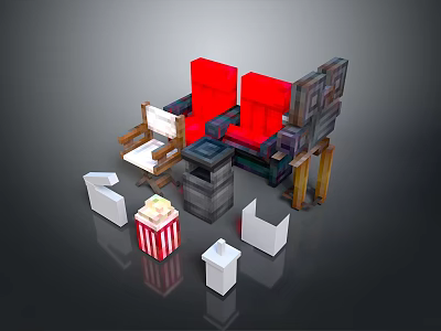 Comfortable Red Single Chair For Home Theater With Popcorn Holder And Cup Holders 3d model