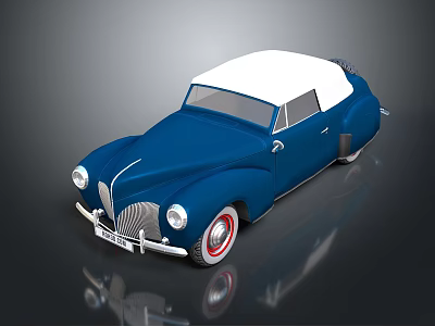 Blue Vintage Car With White Convertible Top Red Rimmed Wheels And Classic Design 3d model