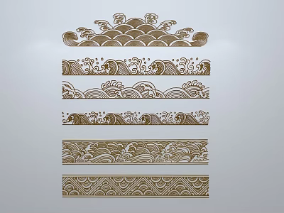 Waterwave window grilles silhouette pane window sill border cut-out window 3d model