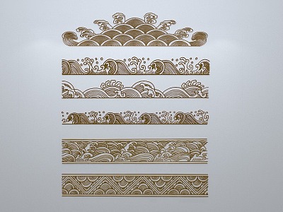 Waterwave window grilles silhouette pane window sill border cut-out window 3d model