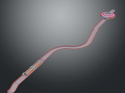Curved Red And White Track Structure Featuring Spiral Design And Circular Top Section 3d model
