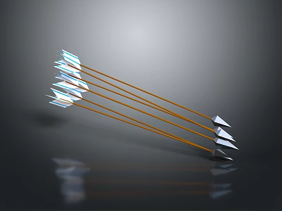 Brown Shafts Silver Arrowheads Weapons with Reflective Surfaces Arranged on Dark Background 3d model