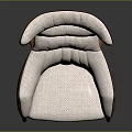 Elegant Modern Beige Fabric Chair With Curved Backrest And Wooden Legs